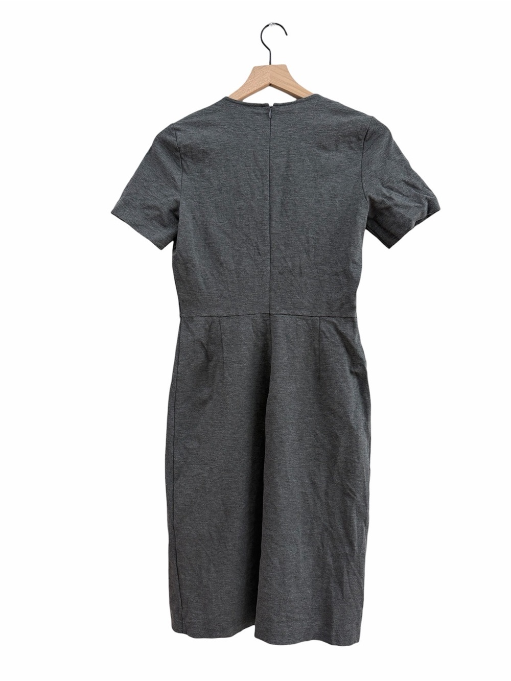 Theory Winstine Refiner Classic Short-Sleeve Gray Sheath Dress with Front Slit - Picture 8 of 11
